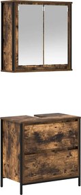 vidaXL Set mobilier de baie, 2 piese, stejar fumuriu, lemn prelucrat