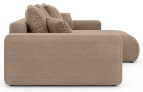 Colțar bej extensibil/cu spațiu de depozitare cu tapițerie din catifea reiată (cu colț variabil) Luma – Ropez