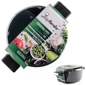 Cratiță Luigi Ferrero Regina FR-2440 24x11.5 cm, 4.3 l, Acoperire antiaderentă cu efect de marmură, Capac din sticlă cu gaură pentru abur, Negru