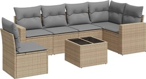 vidaXL Set canapele de grădină, 7 piese, cu perne, bej, poliratan