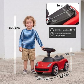 AIYAPLAY Mașinuță de Împins pentru Copii cu Licență Porsche, Claxon, Faruri și Sunet de Pornire, PP, Roșu | Aosom Romania