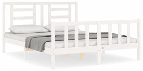 3192887 vidaXL Cadru de pat cu tăblie, alb, king size, lemn masiv