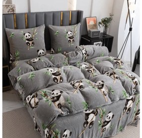 Lenjerie cocolino HAPPY PANDA gri Dimensiune lenjerie de pat: 70 x 80 cm | 140 x 200 cm