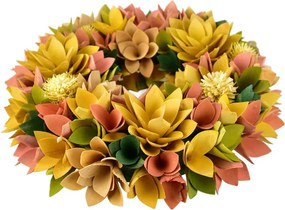 Coroniță din flori din lemn 30 cm, culoare muștar