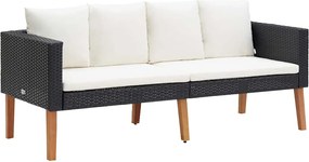 vidaXL Canapea de grădină cu 2 locuri, cu perne, negru, poliratan