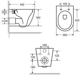 Vas wc suspendat cu functie bideu, negru mat, rimless si baterie inclusa auriu mat Foglia Oslo Baterie auriu mat