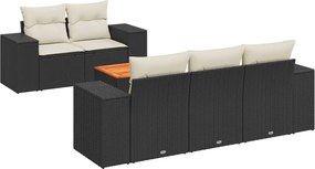 vidaXL Set mobilier de grădină cu perne, 6 piese, negru, poliratan