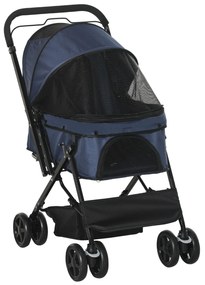 Cărucior pentru câini pliabil PawHut, 1 coș, 2 frâne, incl. les de siguranță, Albastru | Aosom Romania