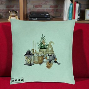 Perna Decorativa Gnom Scandinav cu Felinar, 40x40 cm, Verde Menta, Husa Detasabila, Perna Inclusa, BEKZ®