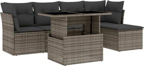 vidaXL Set mobilier grădină cu perne, 6 piese, gri, poliratan