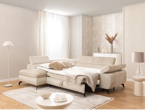 Colțar bej cu tapițerie din catifea reiată (cu colț pe partea stângă/în formă de ”L”) Marbeya – Ropez