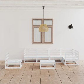 Set mobilier de gradina, 7 piese, alb, lemn masiv de pin