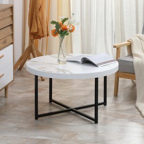 Masa de cafea rotunda , masa centrala moderna cu blat cu efect de marmura si picioare metalice Φ80 x 45 cm HOMCOM | Aosom Romania