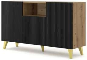 Dulap PB 150 2D1cu Rowanna (Stejar artisan + Negru + Auriu). 1125097