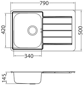 ALVEUS SET0026 - Chiuvetă de bucătărie LINE + Baterie pentru chiuvetă TONIA, 29,5 cm, satinat/crom