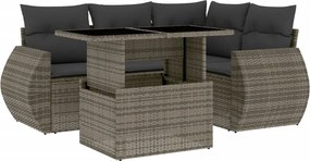 vidaXL Set canapea de grădină cu perne, 5 piese, gri, poliratan