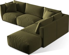 Coltar modular dreapta 4 locuri, Chris-184, Micadoni Home, 295x290x80 cm, catifea, verde deschis