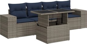 vidaXL Set canapea de grădină cu perne, 5 piese, poliratan/lemn acacia