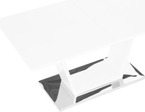 Masă dining, pliabilă, alb luciu extra ridicat / oţel, 160-220x90 cm, PERAK