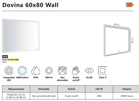 Oglinda baie cu iluminat LED, protectie IP44 Dovina 60x80