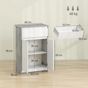 kleankin Dulap de Baie Independent cu Sertar și Uși Duble, Gri-Alb | Aosom Romania
