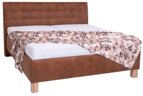 Pat tapițat VIOLET 180x200 cm cu saltea și spațiu de depozitare, maro coniac