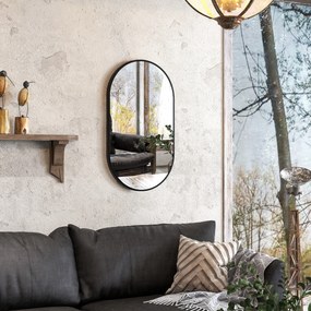 HOMCOM Oglindă Baie Ovală de Perete cu Ramă din Aluminiu, Verticală sau Orizontală, 40 x 70 cm, Negru | Aosom Romania