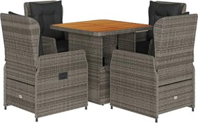 vidaXL Set mobilier de grădină cu perne, 5 piese, gri, poliratan