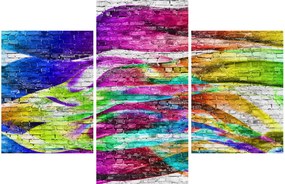 Tablou - Zid de cărămidă cu flăcări colorate (90x60 cm)