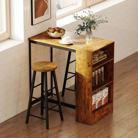 HOMCOM Set de Masă de Bar și Scaune cu Raft de Depozitare, 91x49x91 cm, Maro Rustic | Aosom Romania