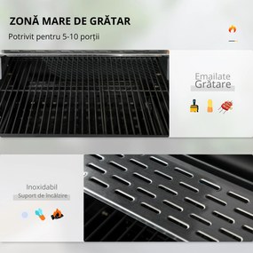 Outsunny Grătar cu Tavă de Cărbune Reglabilă, Grilaj de Grătar din Oțel Galvanizat cu Rafturi de Depozitare, 120x64x114 cm, Negru | Aosom Romania