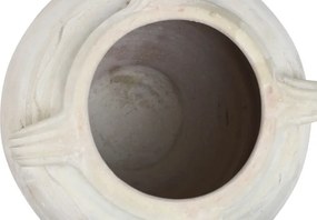 Vas decorativ amforă din teracotă artizanală, finisaj craft alb-crem, cu 4 anse, 57×57×93 cm, „Jerba"