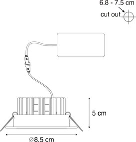 Spot LED îngropat negru 6,8 cm inclusiv LED 750 lm reglabil IP23 - Gaius