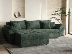 Colțar extensibil dumonde cu ladă de depozitare si sezut confortabil din spuma high-density, Loana Euphoria Green 270x185 cm