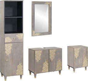 vidaXL Set dulap baie cu sertar cu ușă 4 pcs Gri Lemn de mango solid