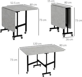 HOMCOM Masă Pliabilă pentru 4-6 Persoane, Masă de Bucătărie Modernă cu Spațiu Economic și 6 Roți, 120x80x73 cm, Gri | Aosom Romania