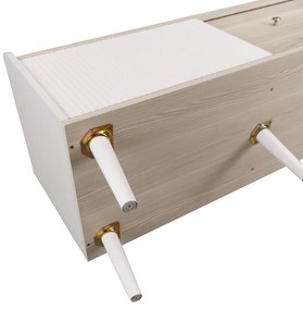 Comodă TV cu 2 sertare, uși glisante cu dungi și picioare stabile din lemn, 160x40x58 cm, Alb