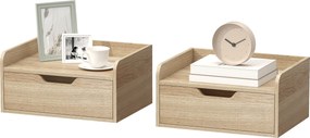 HOMCOM Set de 2 Noptiere de Perete Noptiere Suspendate cu 1 Sertar pentru Dormitor Cameră 40x30x19,5 cm Lemn Natural | Aosom Romania