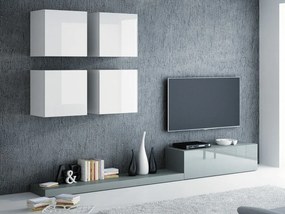 Camera de zi Charlotte 110Gri, Gri lucios, Alb, Alb lucios, Părți separate, Cu comodă tv, PAL laminat, 300x42cm, 82 kg