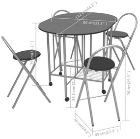 Set masa si scaune de bucatarie pliante MDF, negru, 5 piese Negru, 5