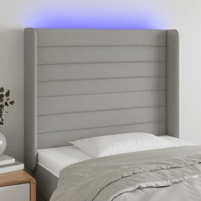 3124170 vidaXL Tăblie de pat cu LED, gri deschis, 93x16x118/128 cm, textil