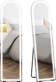 HOMCOM Oglindă de corp întreg cu lumini LED, 150 x 40 cm, arcuită, dimabilă, 3 culori de lumină, freestanding sau montare pe perete, Alb | Aosom Romania