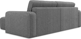 Colțar gri extensibil/cu spațiu de depozitare cu tapițerie din catifea reiată (cu colț pe partea dreaptă/cu șezlong) Kona – Makamii