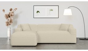 Colțar bej cu tapițerie din catifea reiată (cu colț pe partea stângă, cu șezlong) Martin – Ropez