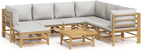 vidaXL Set mobilier de grădină cu perne gri deschis, 8 piese, bambus