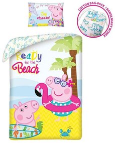 Purcelușa Peppa Beach husa de pat 140×200cm, 70×90 cm