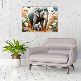 Tablou - Mama elefant, acuarelă (70x50 cm)
