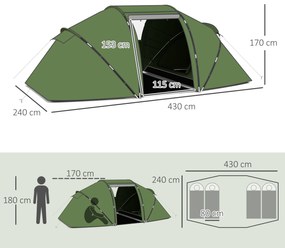 Outsunny Cortă Familiară pentru 4-6 Persoane cu 2 Camere și Geantă de Transport 430x240x170 cm Verde | Aosom Romania