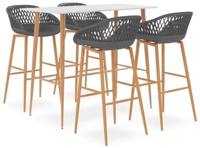 3057436 vidaXL Set mobilier de bar, 5 piese, alb și gri