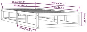 Cadru de pat Single 3FT, 90x190 cm, lemn masiv Maro, 90 x 190 cm